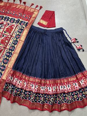 navy blue Tussar Silk Patola Print Lehenga Choli with Foil Work Detailing 6