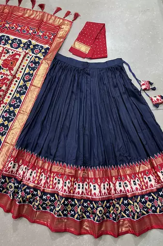 navy blue Tussar Silk Patola Print Lehenga Choli with Foil Work Detailing