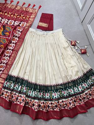 off white Tussar Silk Patola Print Lehenga Choli with Foil Work Detailing 5