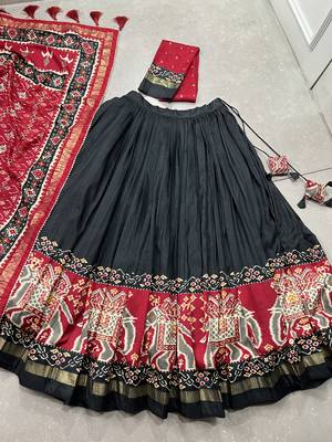 black tussar Silk Lehenga Choli with Patola Print & Foil Shine 7