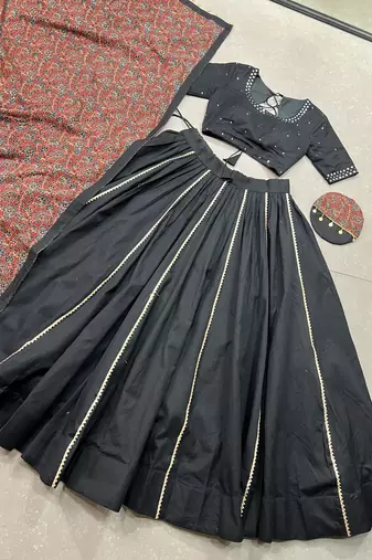 black Cotton Chaniya Choli with Gota Patti Finish
