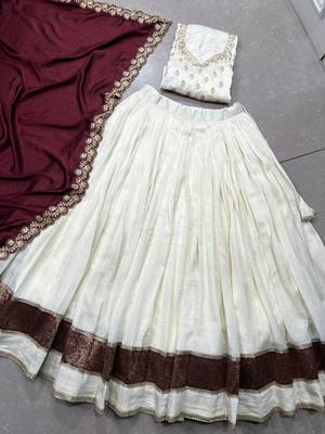 off white Zari Weaving Vichitra Silk Lehenga Choli 6