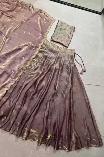 lavender Fendi Silk Sequins Thread Embroidered Belt Lehenga Choli