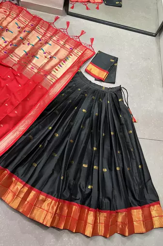 black Paithani Jacquard Silk Lehenga Choli with Weaving Zari Tassel Dupatta