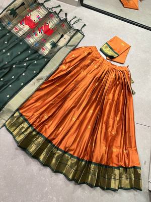 orange Paithani Jacquard silk blend blend Lehenga Choli with Weaving Zari Tassel Dupatta 7