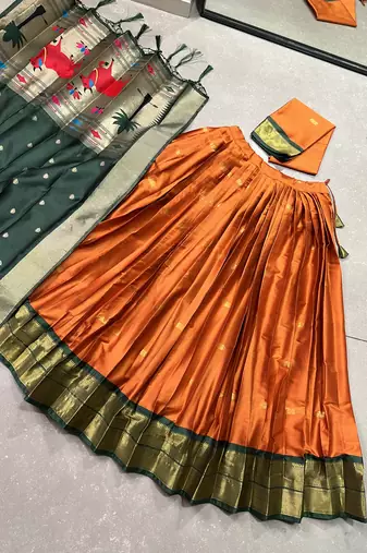 orange Paithani Jacquard silk blend Lehenga Choli with Weaving Zari Tassel Dupatta