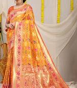 Mustard yellow patola silk blend saree with blouse piece