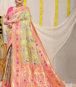 Mint green patola silk blend saree with blouse piece