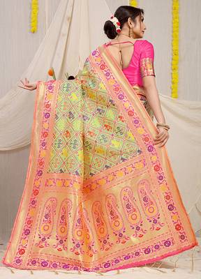 Mint green patola silk blend saree with blouse piece 2