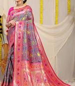 Grey patola silk blend saree with blouse piece