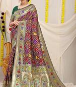 Wine patola silk blend saree with blouse piece