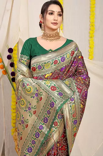 Wine patola silk blend saree with blouse piece