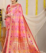 Light pink patola silk blend saree with blouse piece