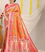 Orange patola silk blend saree with blouse piece