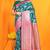 Teal banarasi silk blend saree with zari woven border