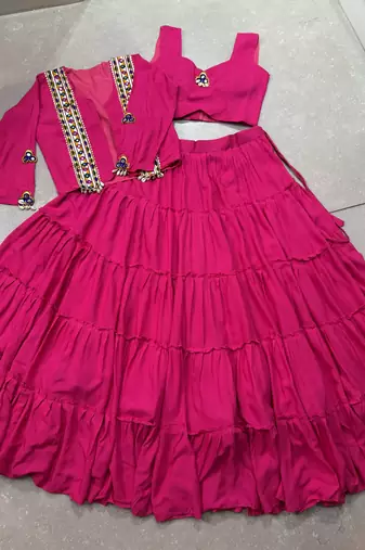 pink Rayon Chaniya Choli with Mirror Gamthi & Lace 