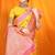 Yellow banarasi silk blend saree with zari woven border