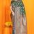 Bottle green banarasi silk blend saree with zari woven border