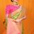 Light green banarasi silk blend saree with pink zari woven border
