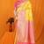 Yellow banarasi silk blend saree with pink zari woven border