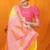 Yellow banarasi silk blend saree with pink zari woven border