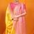 Yellow banarasi silk blend saree with pink zari woven border