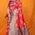 Red banarasi silk blend saree with pink zari woven border