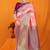 Light pink banarasi silk blend saree with pink zari woven border