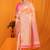 Peach banarasi silk blend saree with pink zari woven border