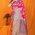 Rani pink banarasi silk blend saree with pink zari woven border
