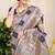 Navy blue banarasi silk blend saree with zari checkered weave