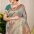Teal banarasi silk blend saree with zari checkered weave