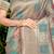 Teal banarasi silk blend saree with zari checkered weave