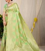 Light lime green banarasi silk blend saree with zari checkered weave