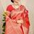 Red banarasi silk blend saree with zari checkered weave