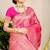 Rani pink banarasi silk blend saree with zari checkered weave