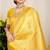 Yellow banarasi silk blend saree with zari checkered weave
