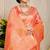 Peach banarasi silk blend saree with zari checkered weave