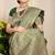 Bottle green banarasi silk blend saree with zari checkered weave