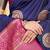 Navy blue silk blend saree with teal zari border and circular motifs