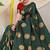 Bottle green silk blend saree with red zari border and circular motifs