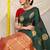 Bottle green silk blend saree with red zari border and circular motifs