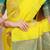 Yellow silk blend saree with teal zari border and circular motifs