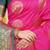 Rani pink silk blend saree with bottle green zari border and circular motifs