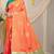 Peach silk blend saree with turquoise zari border and circular motifs