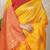 Mustard yellow silk blend saree with red zari border and circular motifs