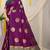 Wine purple silk blend saree with bottle green zari border and circular motifs