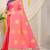 Pink silk blend saree with purple zari border and circular motifs