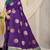 Purple silk blend saree with teal zari border and circular motifs