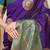 Purple silk blend saree with teal zari border and circular motifs